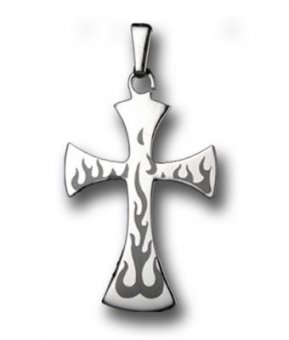 Edelstahlanhänger Flaming Cross 
