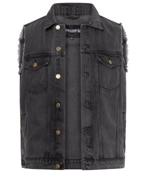 Jeans Weste vintage black mit angefransten Armen 